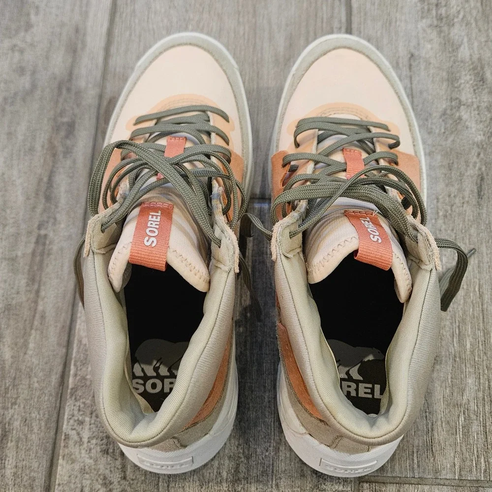 Sorel Kinetic Breakthru Day Lace Sneakers Womens 8 Peach Sage Mid Top Trainers